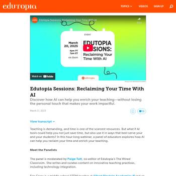 Edutopia Icon Edutopia Sessions: Reclaiming Your Time With AI :: Resources :: Ascend ...
